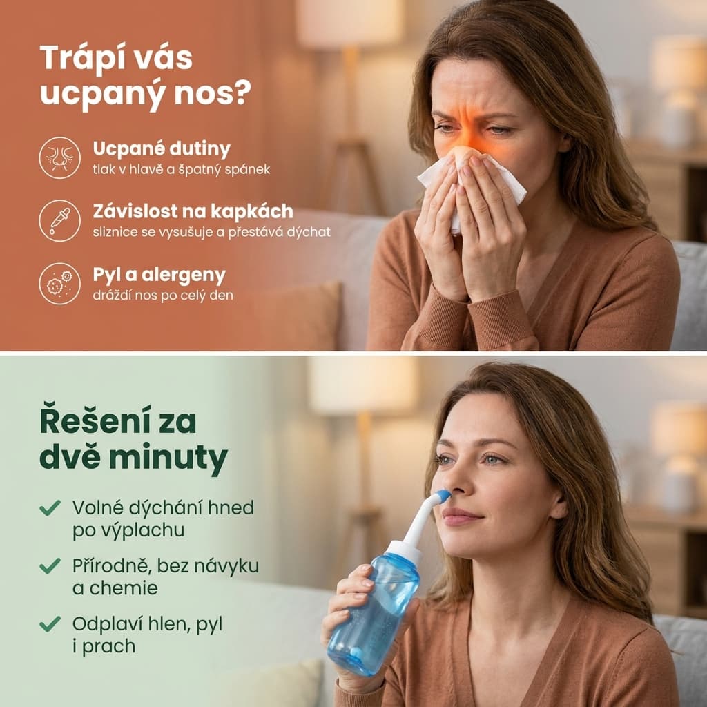 Nosní sprcha 300 ml jako řešení ucpaného nosu a rýmy